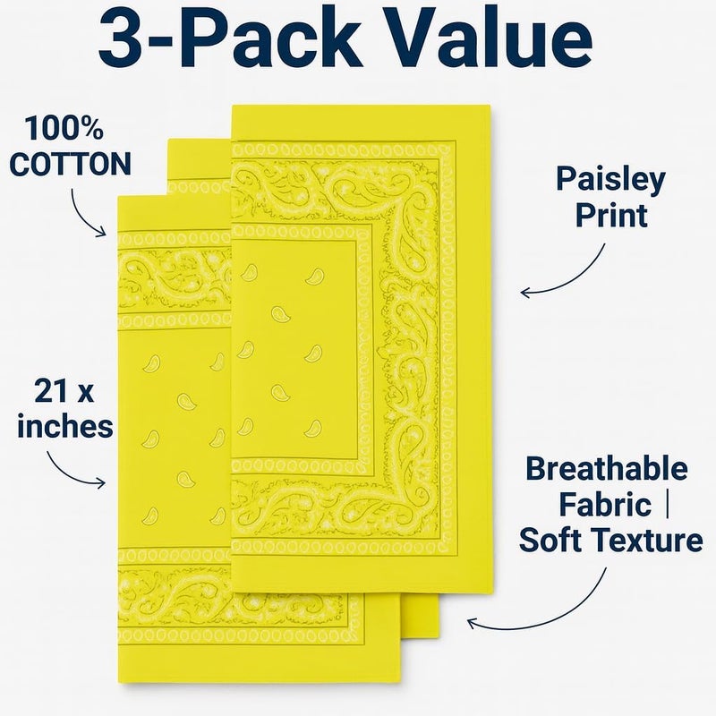 SUNRIBE 3 Pack Paisley Bandanas – 100% Cotton Square 21x21 Head Wrap, Headband, Face Cover, Neck Scarf for Men & Women - Image 5